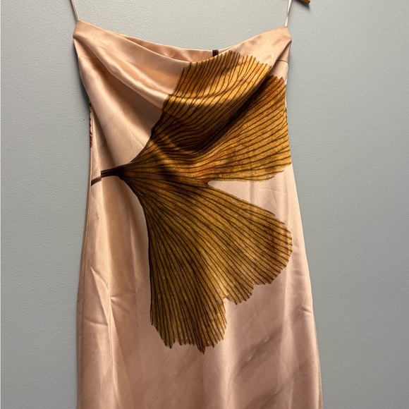 Fleur Strapless Satin Slip Dress Anthropologie Maxi Gingko Pink Brown Size M - Picture 2 of 10